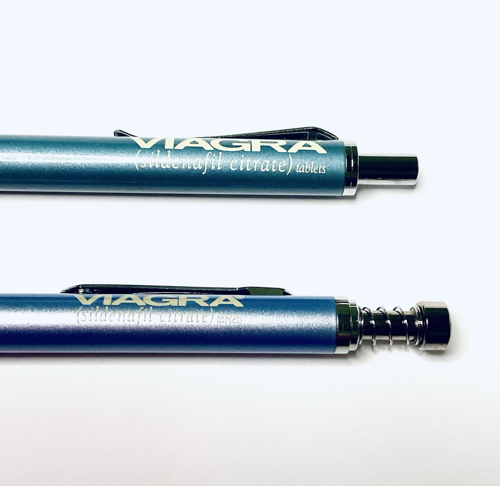 VIAGRA DRUG REP PENS HEAVY METAL RETRACTABLE REFILLABLE LOT OF 2 METALLIC