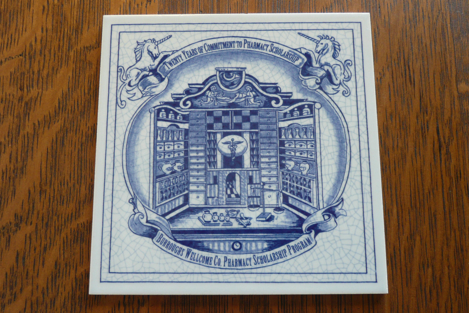 Burroughs Wellcome Co. Pharmacy Scholarship Program ~ 2 Delft Ceramic Tiles 1993
