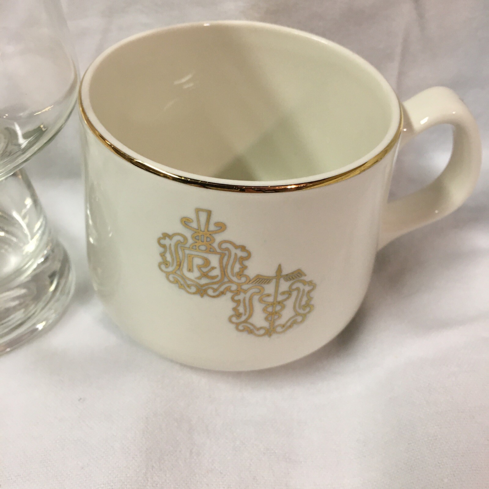 DOCTOR PHARMACIST Apothecary CADUCEUS RX GOLD RIM Coffee Cup and Glass Set
