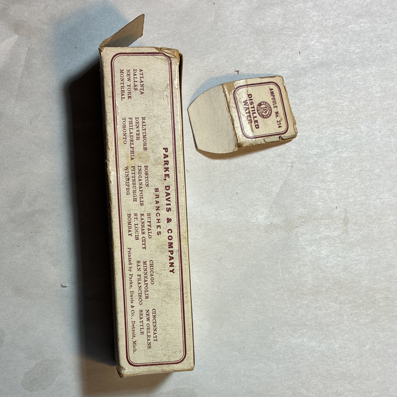 Parke Davis & Co. Distilled Water Glassptic Glass Ampoule 20cc in Box 1935