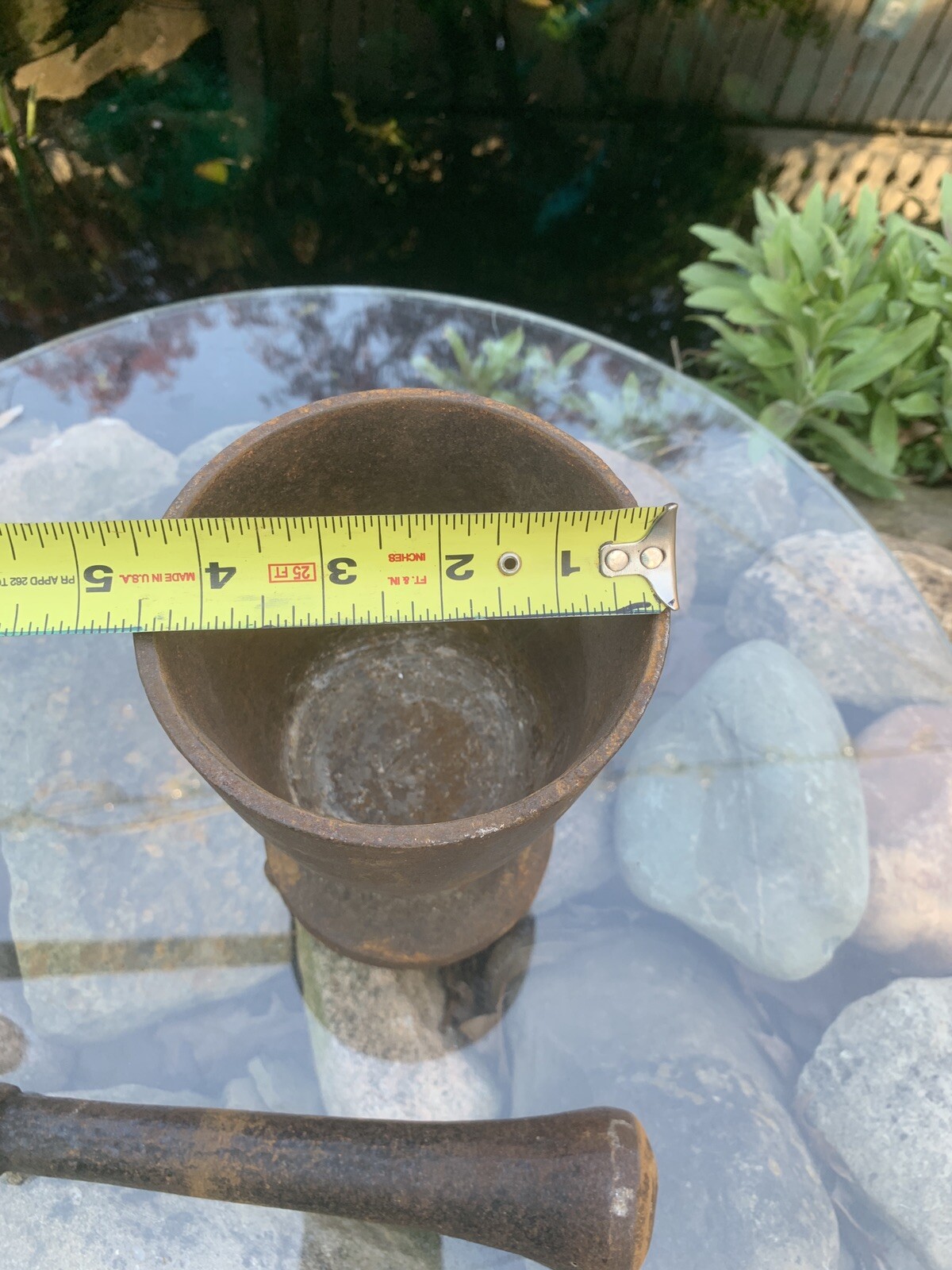 Rare Antique Primitive 19th Century Apothecary Cast Iron Mortar and Pestle Rx