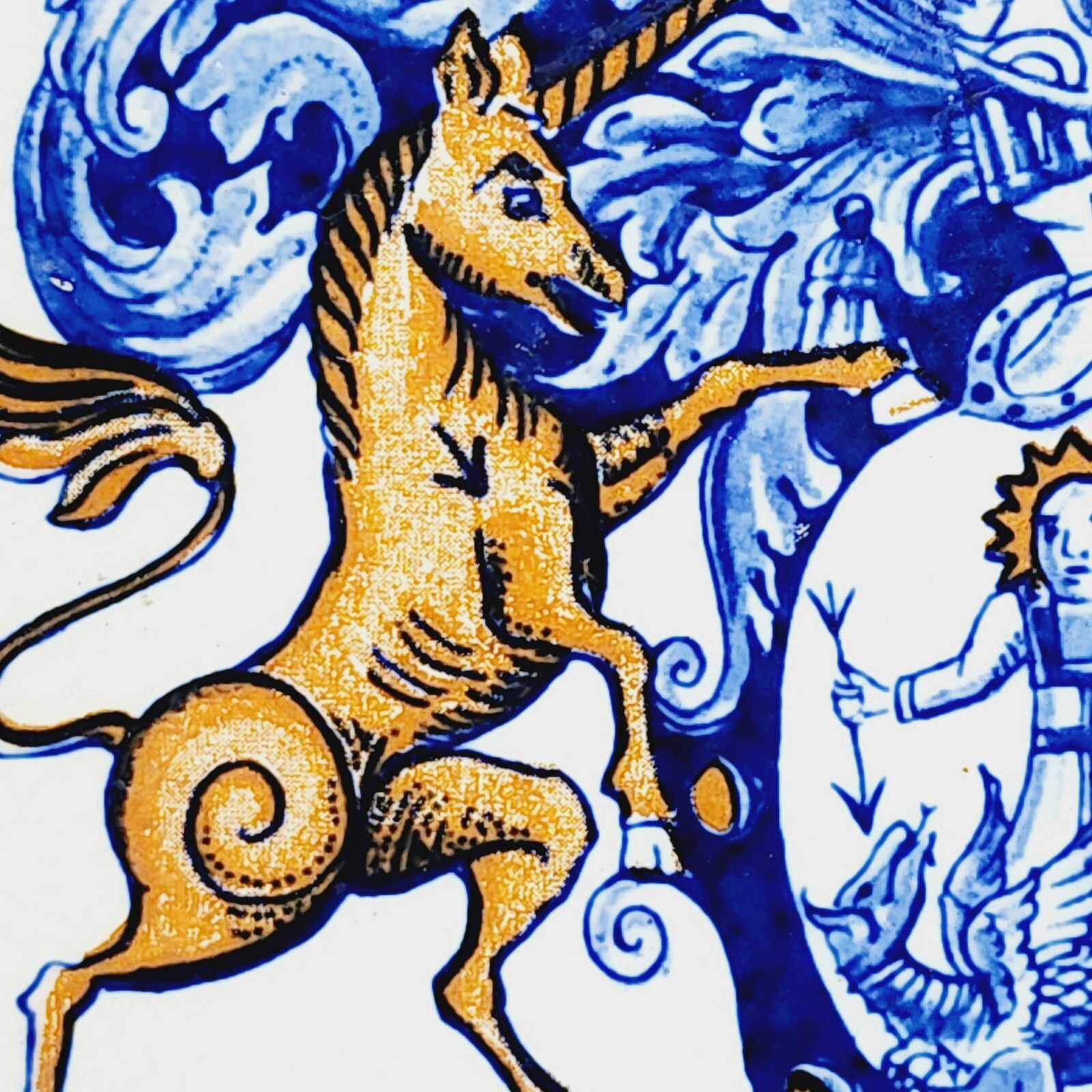 BLUE DELFT HOLLAND HANDMADE PILL TILE BURROUGHS WELLCOME CO. 1982
