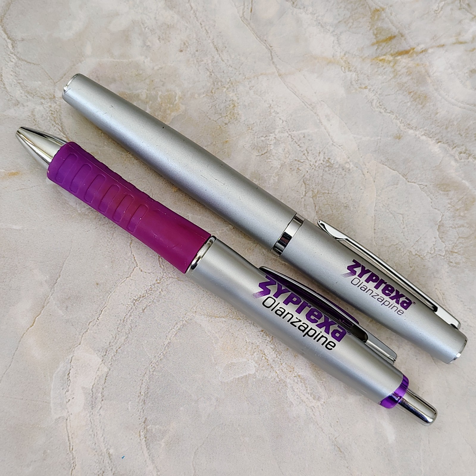HTF 2 Zyprexa Pens Drug Rep Pharmaceutical Promo Medical Advertising Metal *READ