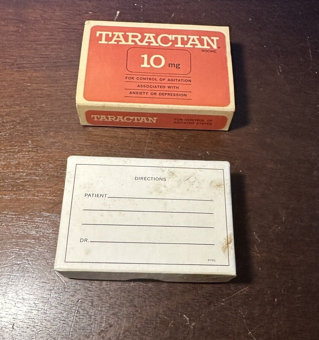 Antique Taractan Roche Laboratories Empty Box Agitation Anxiety Depression Pills