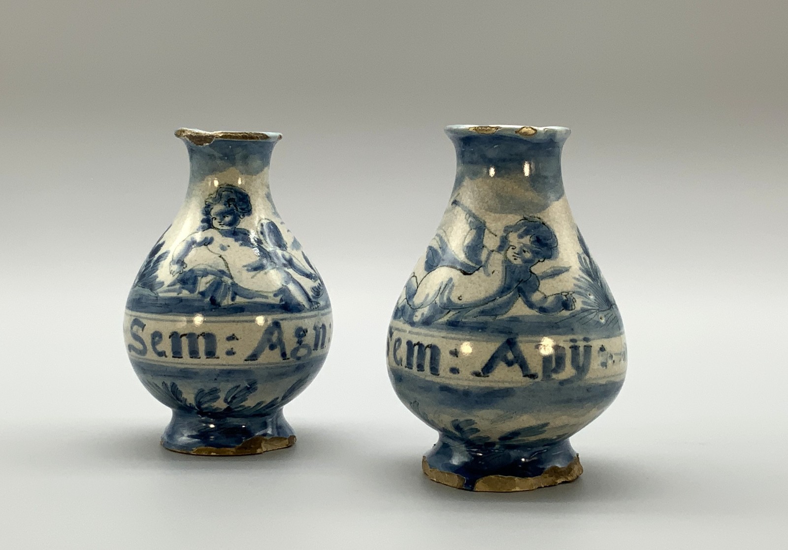 17th-Century Italian Savona Majolica Albarello Drug Pharmacy Jar Bottles