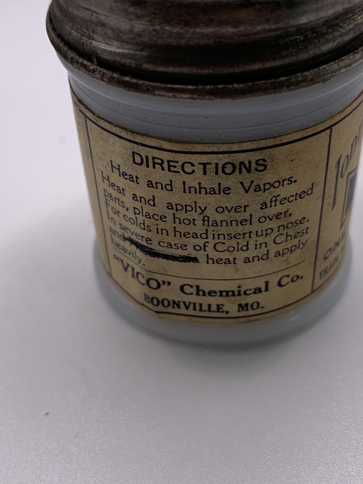 Vintage Vico Salve Ointment Jar Box And Insert Boonville MO USA Chem Co