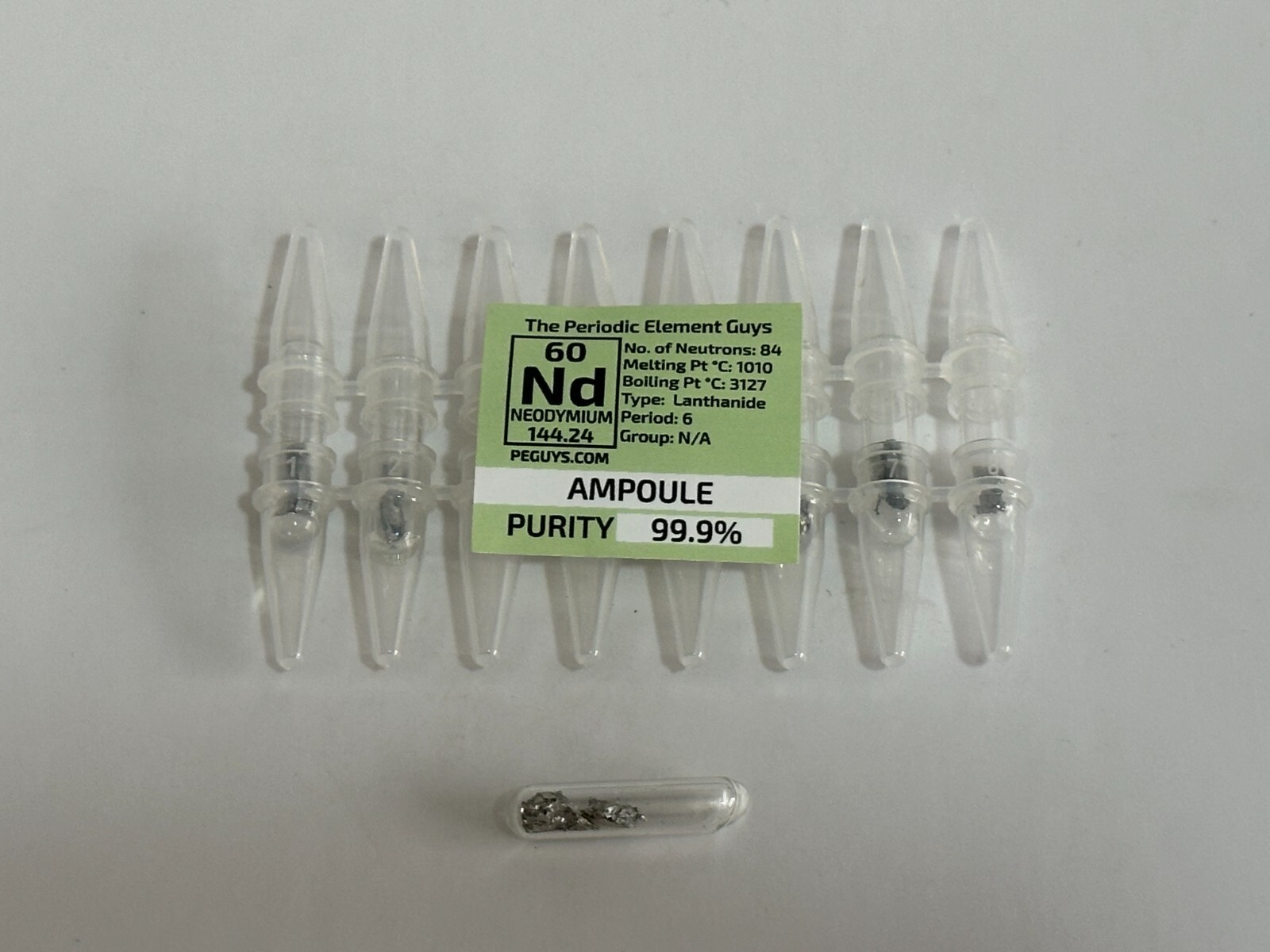 8 x Neodymium Metal 99.9% un-oxidized Argon Ampoules WHOLESALE Periodic Elements