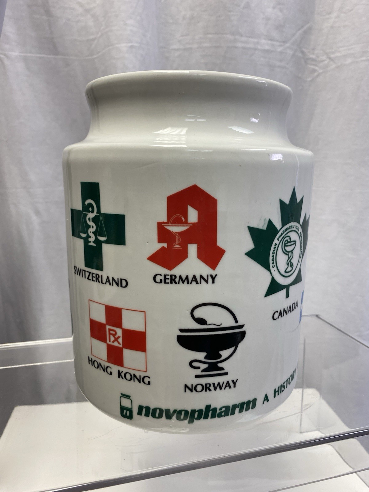 NOVOPHARM PORCELAIN PHARMACY CANISTER APOTHECARY JAR No Lid⚕️ WORLD RX LOGOS B5