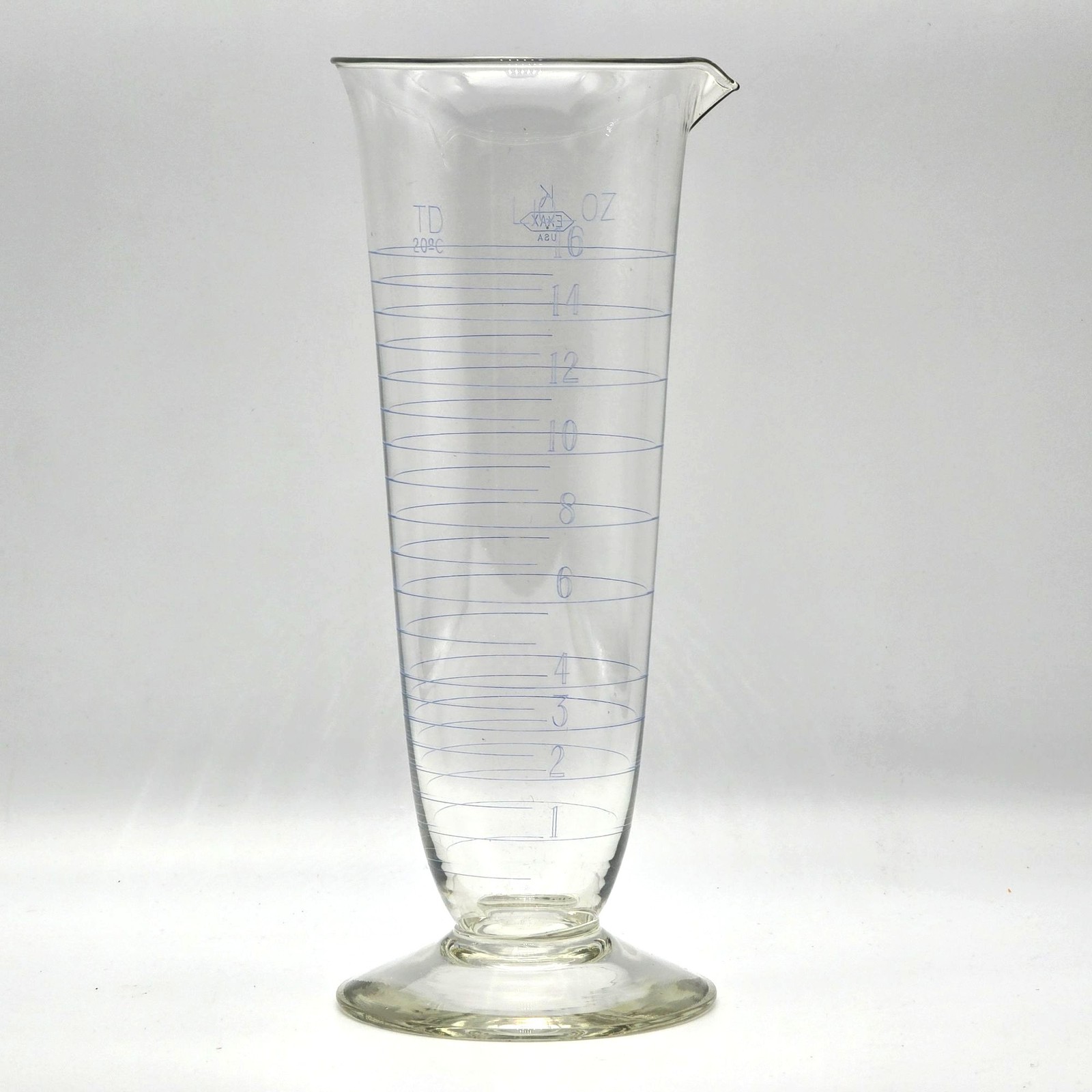 Laboratory Pharmacy VTG Measuring Vessel Flask 16oz Max K EXAX USA Blown Glass
