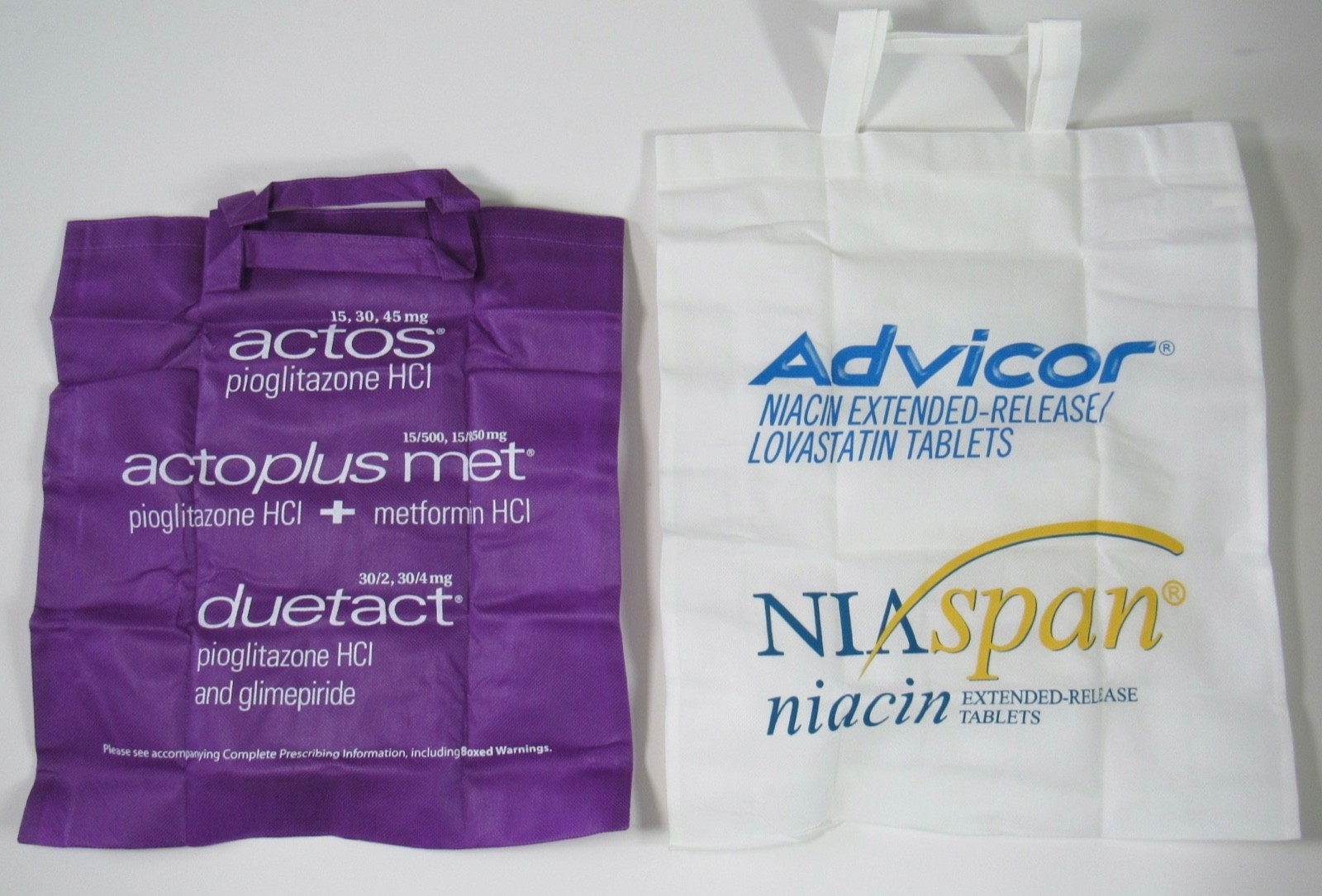 Actos Advicor Foldable Reuseable Tote Bag Drug Rep Pharmaceutical Promo Lot of 2