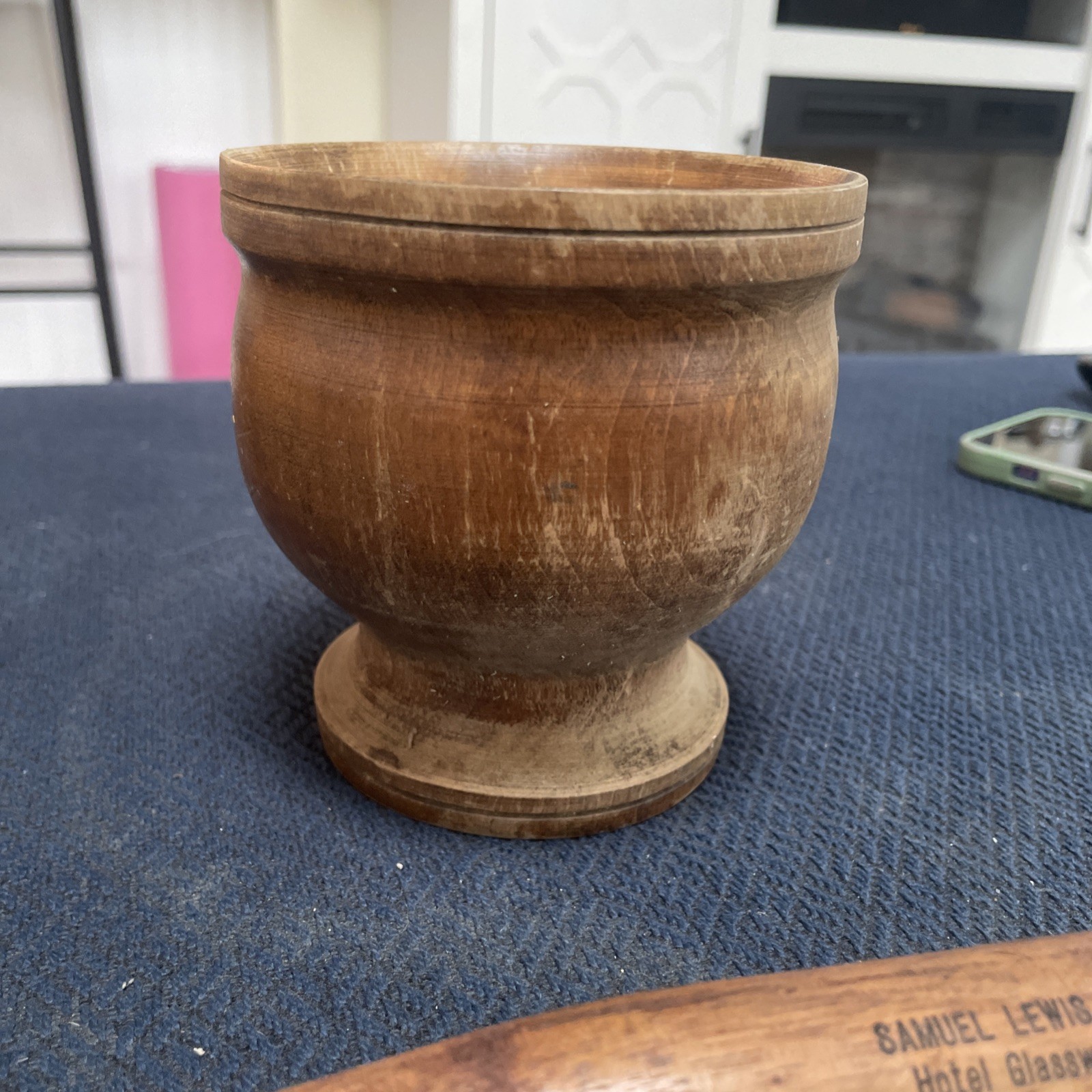 Advertising Pestle Wooden Wood Mortar Vintage – Samuel Lewis Co Hotel Glassware