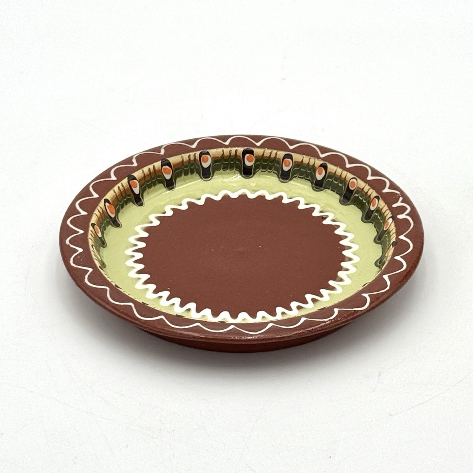 Vintage Bulgarian Peacock eye Dripware Pottery 5-Piece Condiment Set
