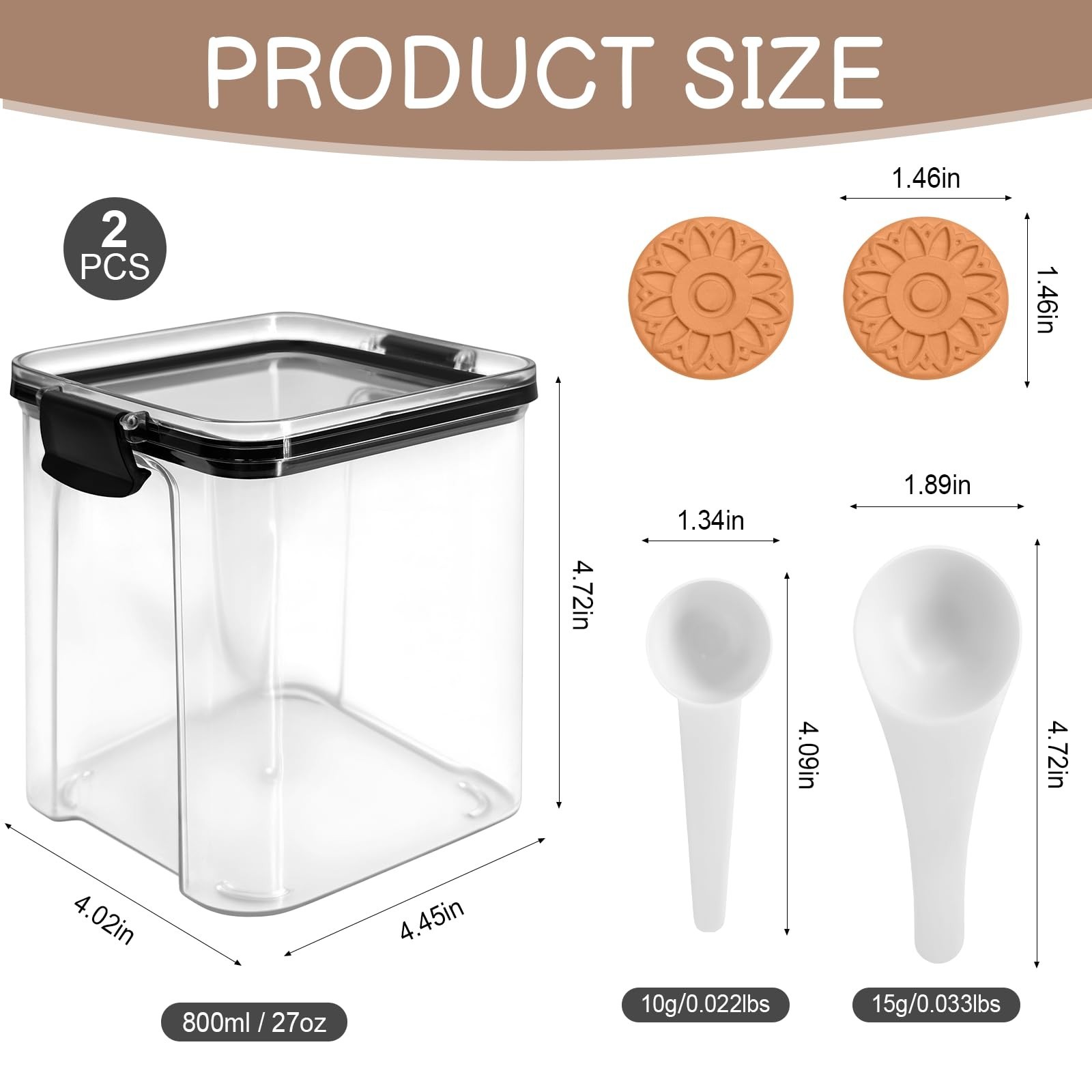 Airtight Brown Sugar Container 800ml/27OZ (2-Pack) Clear Storage Jars with 2 …