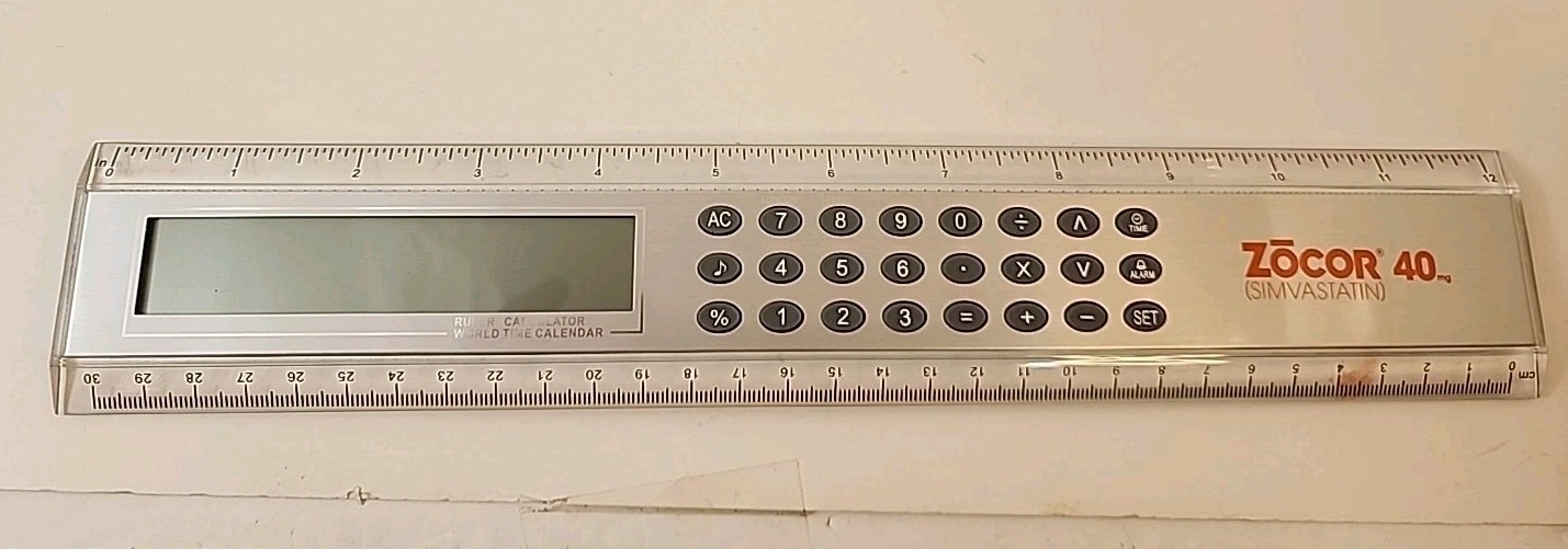 Zocor 12-in Ruler With Calculator Drug Rep Pharmaceutical Ad Promo RARE