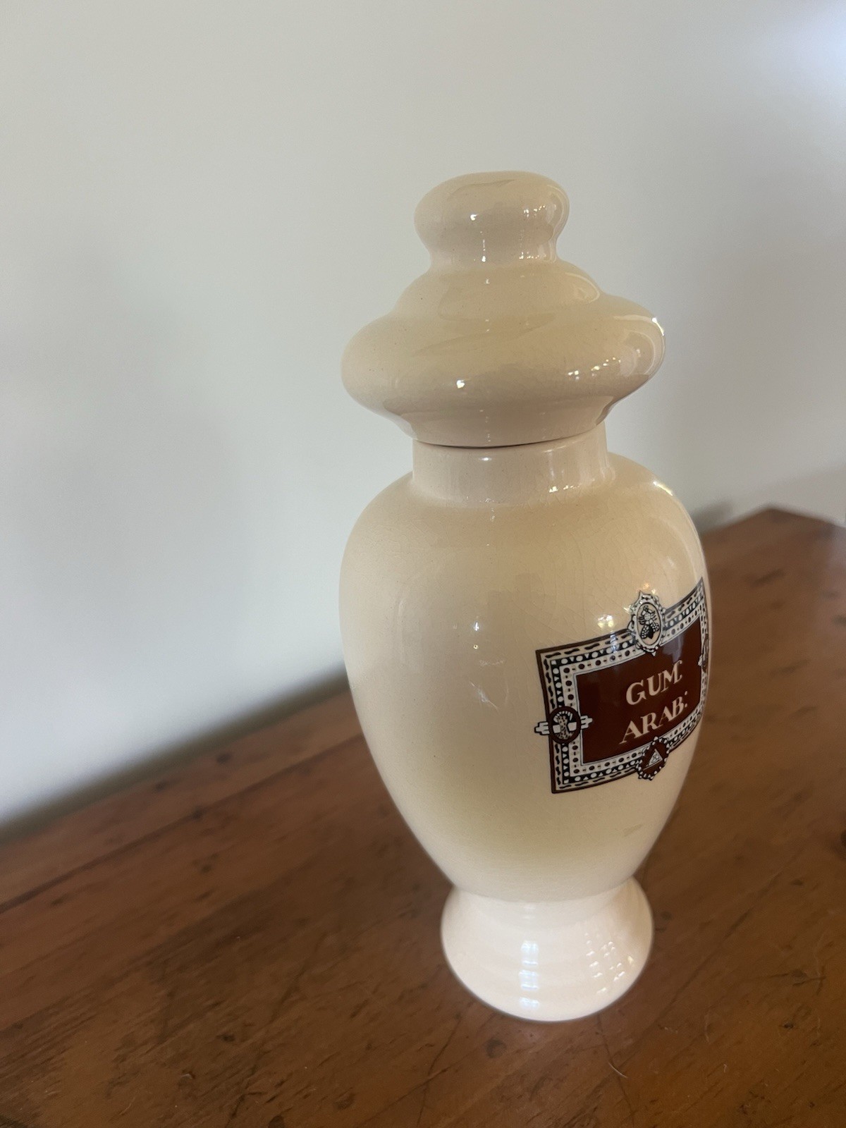 Vintage Lilly Ceramic Gum Arab Apothecary Pharmacy Jar Made in Portugal
