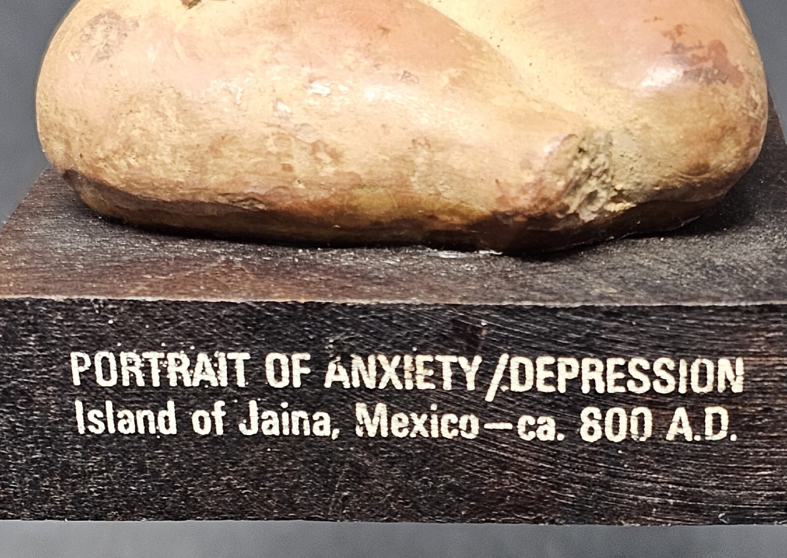 Vtg Portrait Of Anxiety/Depression Etrafon Promo Clay Figurine Mexico ca 800 AD