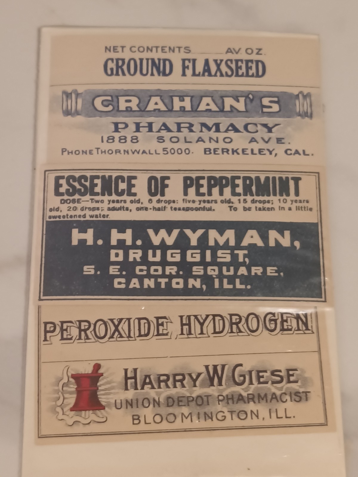 Vintage Essence Of Peppemint Pharmacy Bottle Label Bloomfield IL Harry Giese