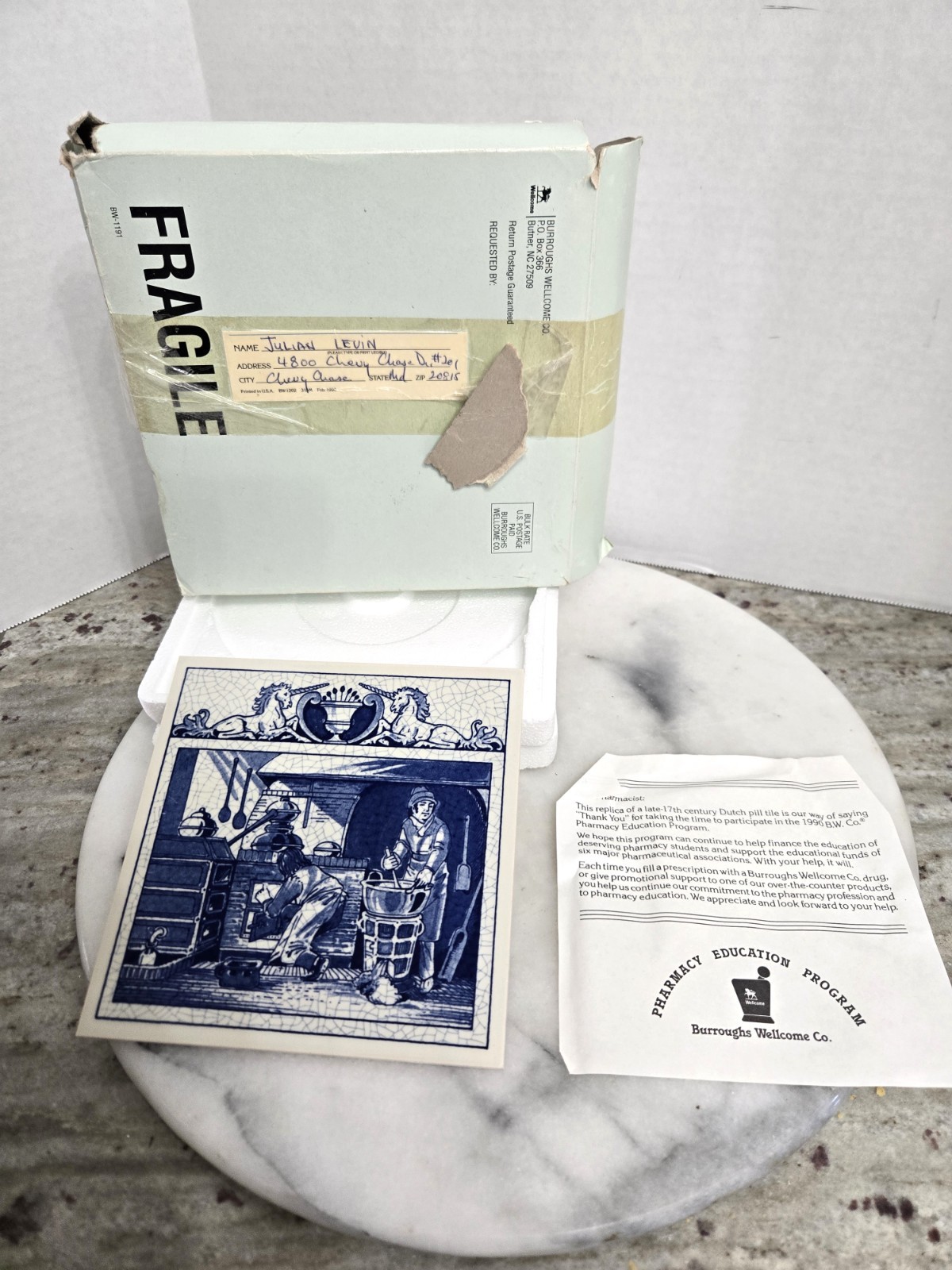 BURROUGHS WELLCOME Pharmacy English Pill Tile Pharmacist’s Laboratory DELFT 6X6