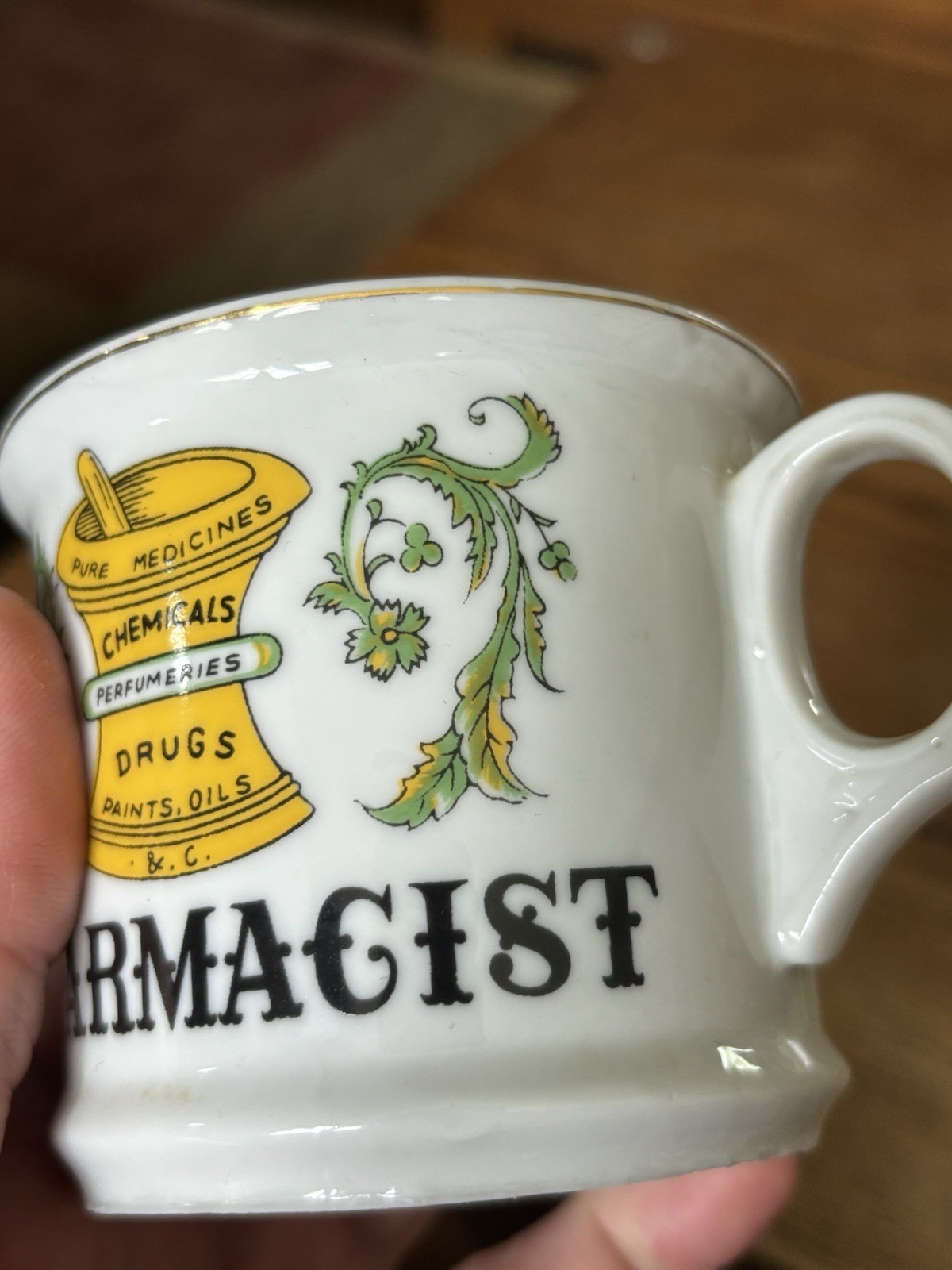 Vintage Apothecary Pharmacy Barber Shaving Mug Porcelain Enameled Mortar Pestle
