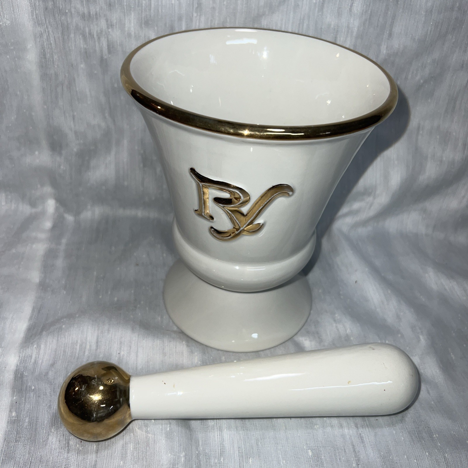 VINTAGE OWENS ILLINOIS “Rx”Pharmacy Apothecary Mortar & Pestle 6 3/4” Tall