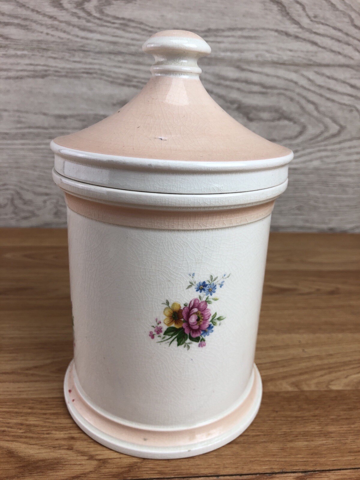 Kirkham Pottery Lidded Apothecary Jar White With Flowers