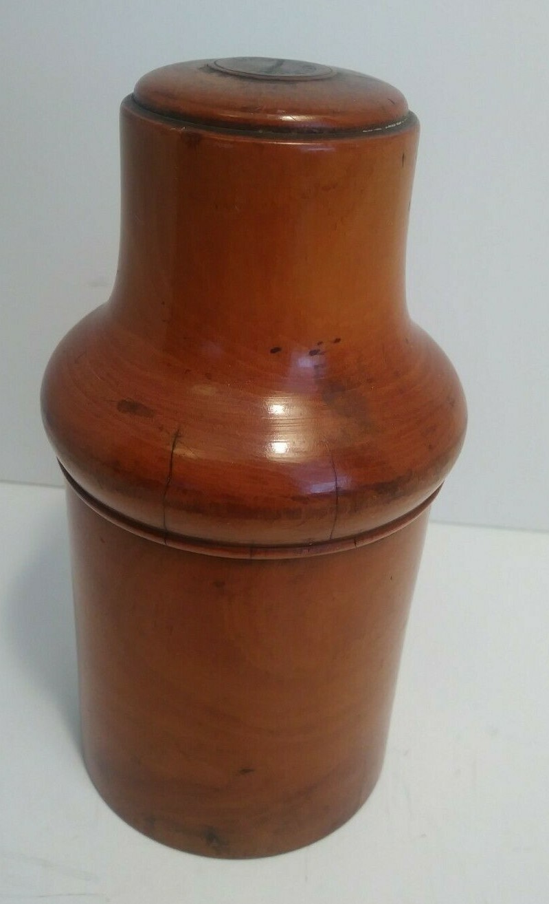 Antique Branded Boxwood Pharmaceutical Treenware Covered Glassware Box Holder