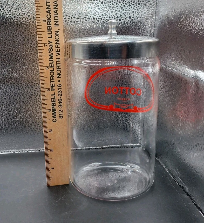 Vintage Doctors Office Jar Cotton Glass Pyrex Ware USA Bathroom Medical