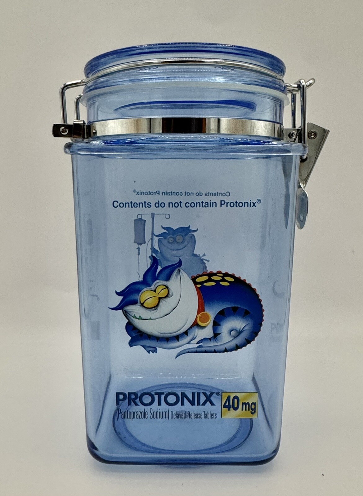 Vtg Pharmaceutical PROTONIX IV Plastic Container DrugRep Rare Promo BlueCanister