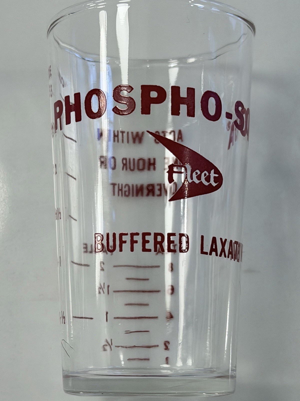 Two Small VINTAGE ADVERTISING MEASURING Glass FLEET LAXATIVE PHOSPHO-SODA