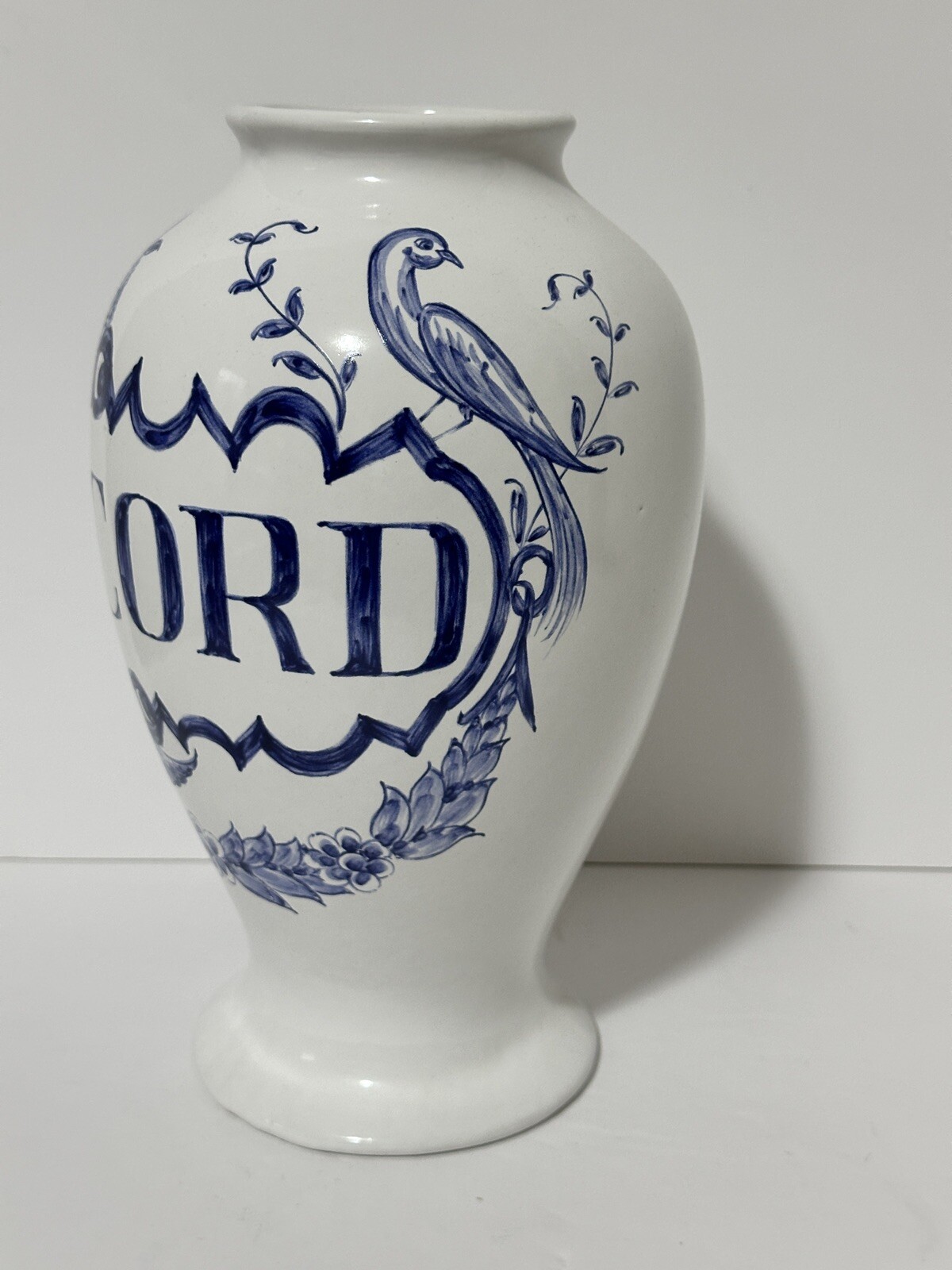 1989 Lilly Made in Portugal Blue & White Apothecary 10″ Vase Diascord
