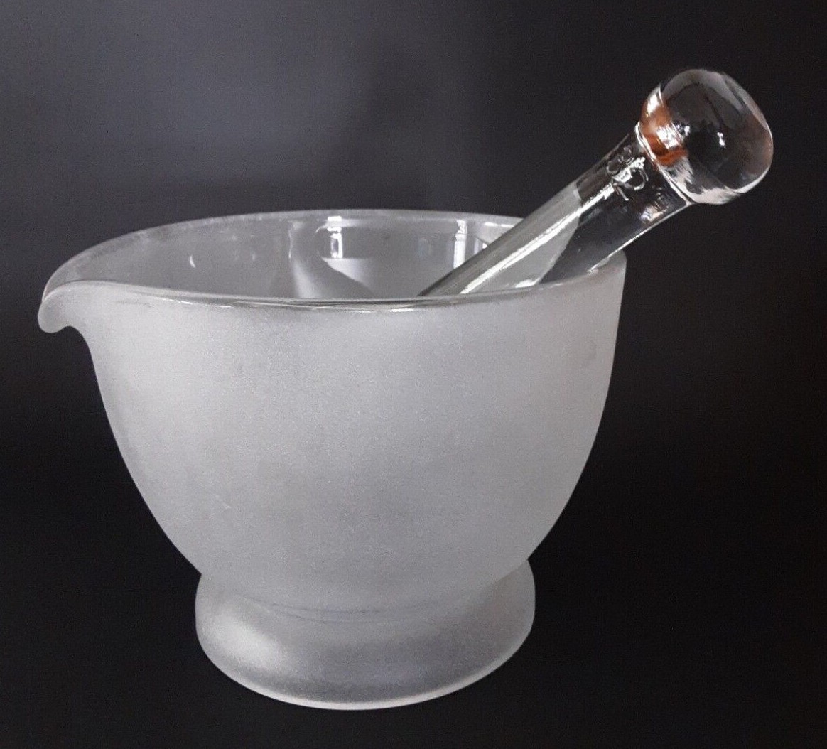 Vintage Mortar and Pestle 32oz Frosted Bowl Clear Pestle Apothecary Laboratory
