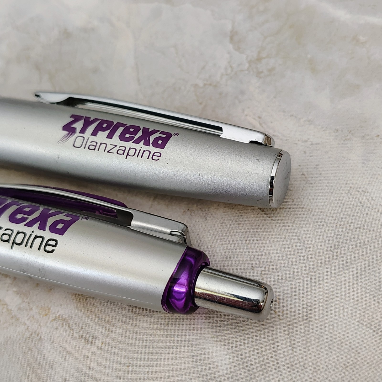 HTF 2 Zyprexa Pens Drug Rep Pharmaceutical Promo Medical Advertising Metal *READ
