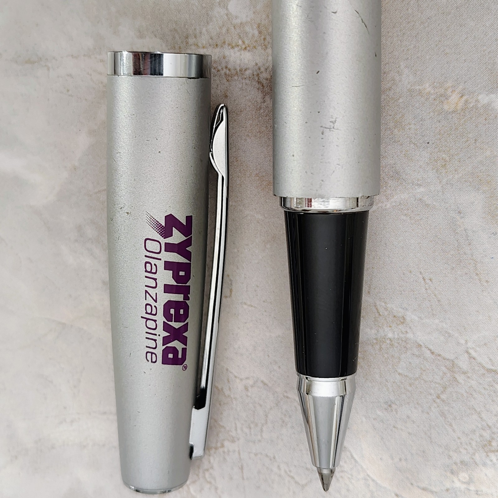 HTF 2 Zyprexa Pens Drug Rep Pharmaceutical Promo Medical Advertising Metal *READ