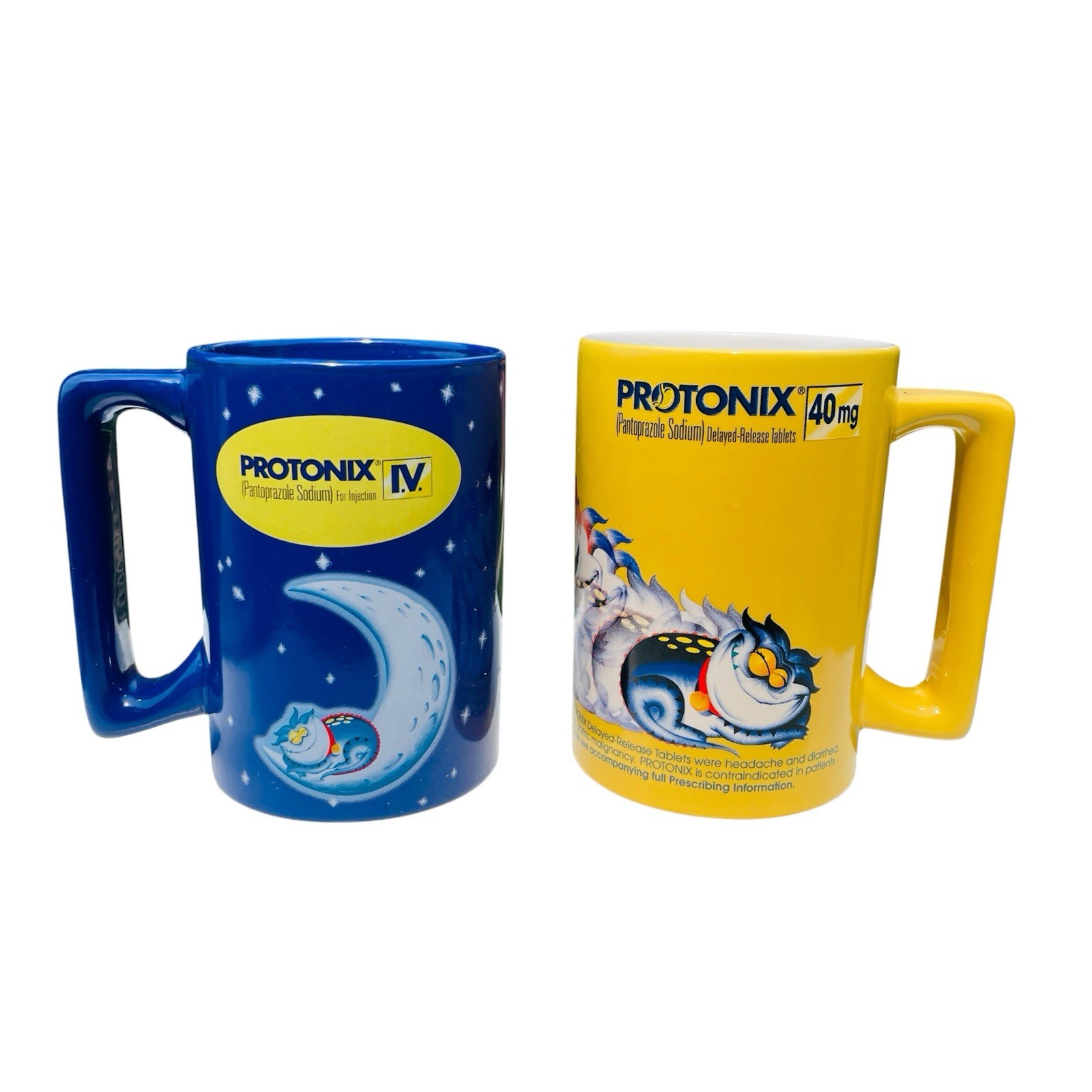 Lot Of 2 Protonix Coffee Mugs Heartburn Monster Pharmaceutical Advertisement