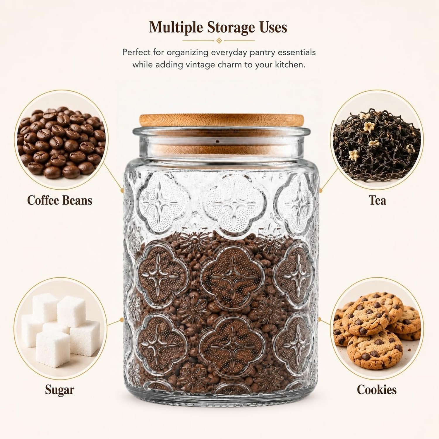 ANSQU Vintage Glass Jar with Bamboo Lid, 23.7 oz Decorative Jar, Cute Jar | G…