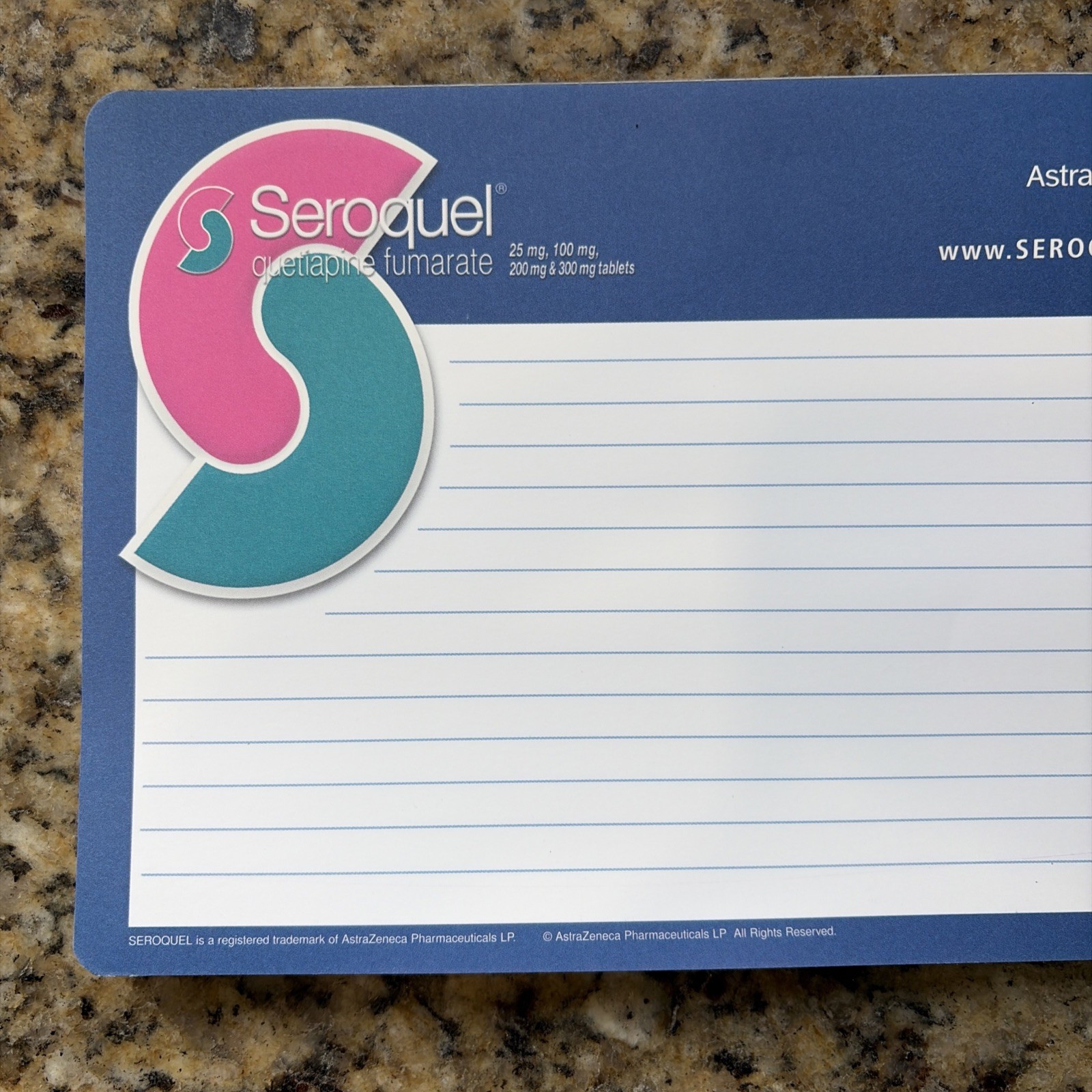 MouseWrite McAuliffe Notepad Seroquel Prescription Drug Writing Pad AstraZeneca