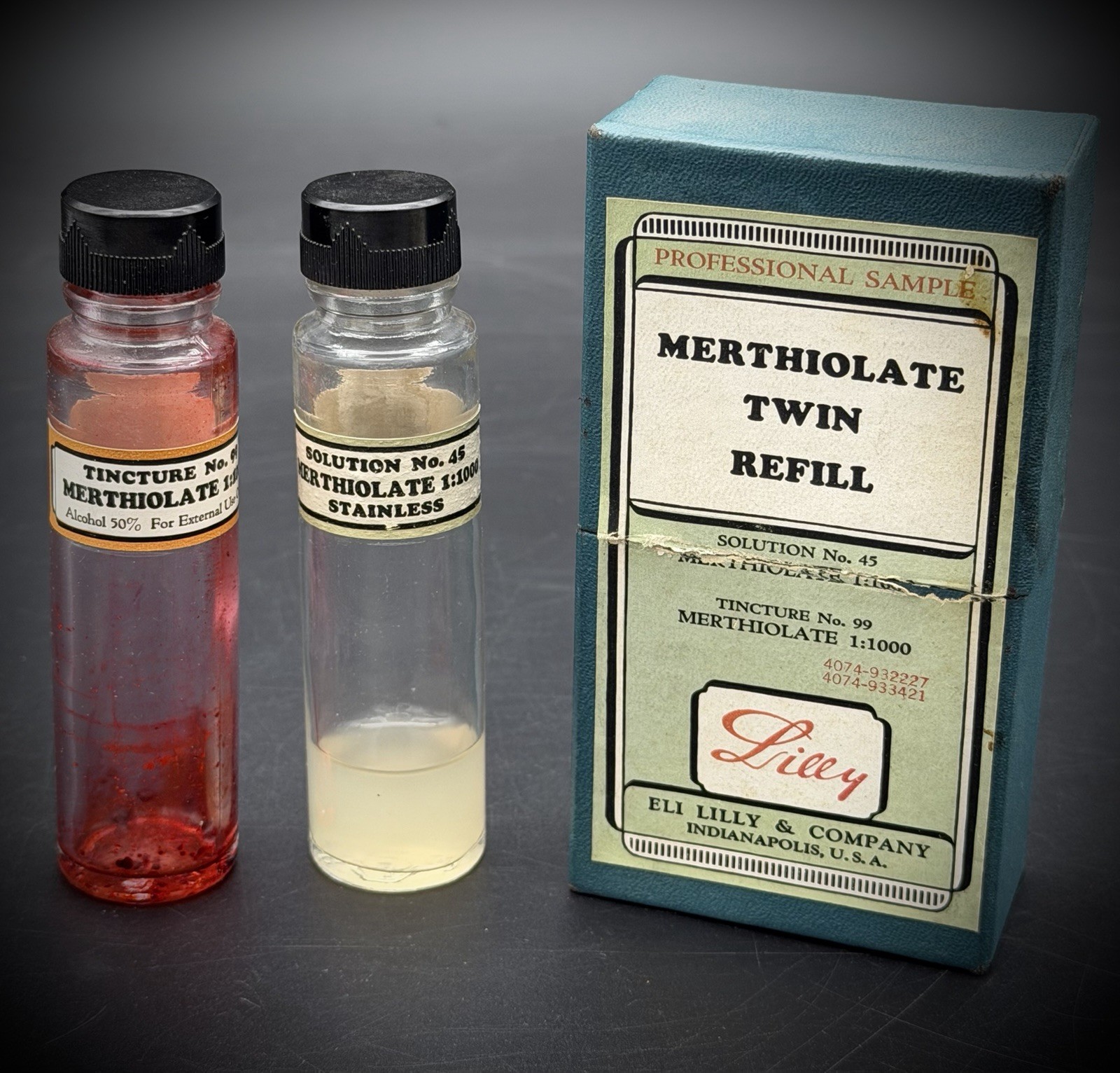 Vintage Eli Lilly Merthiolate Twin Refill Professional Sample Set, Pharmacy Box