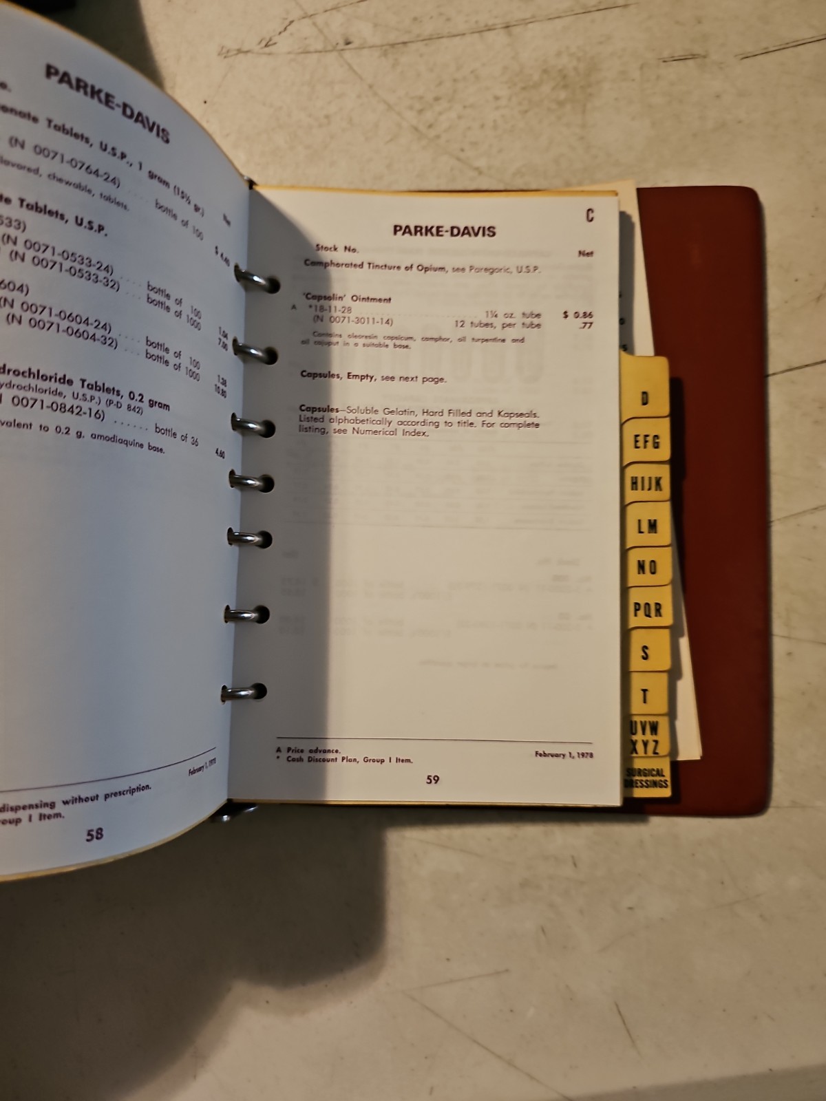 Vintage 1976 Parke Davis Price List Book Binder With Price Supplements To 1979