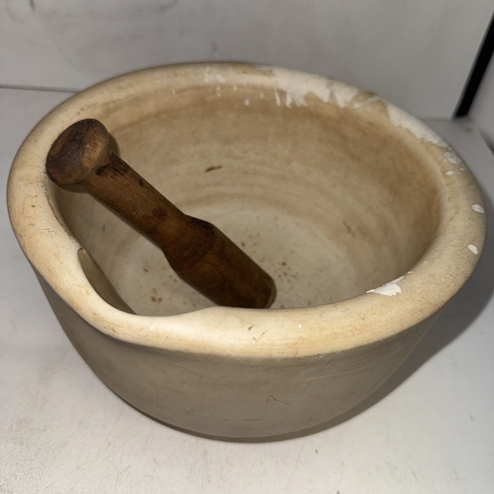 Vintage ACME #7 B Mortar Pestles Stoneware & Wood Pharmaceutical RX