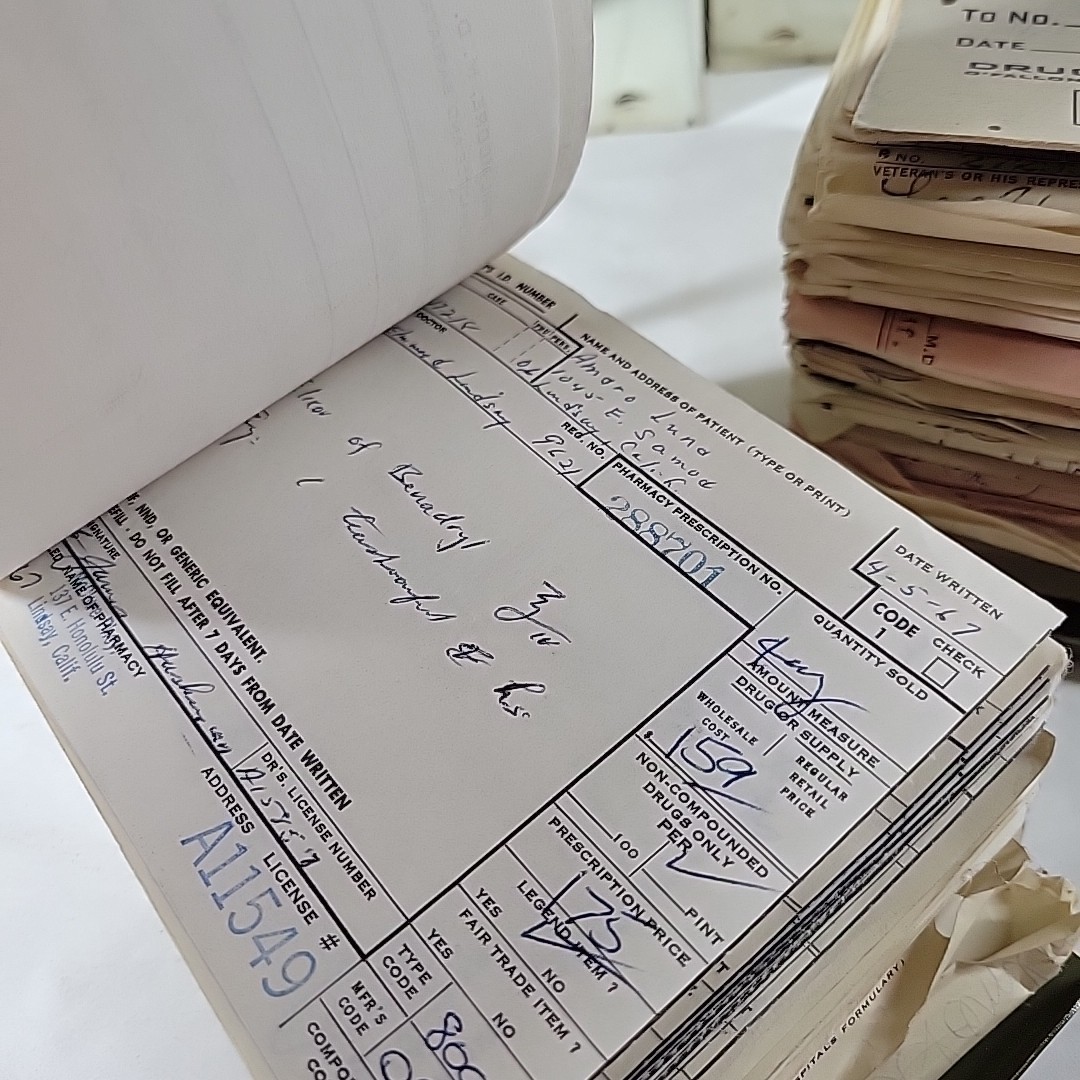 VTG Pharmacy Prescription File Box (2) w/100s of Drug Scripts California 1960s