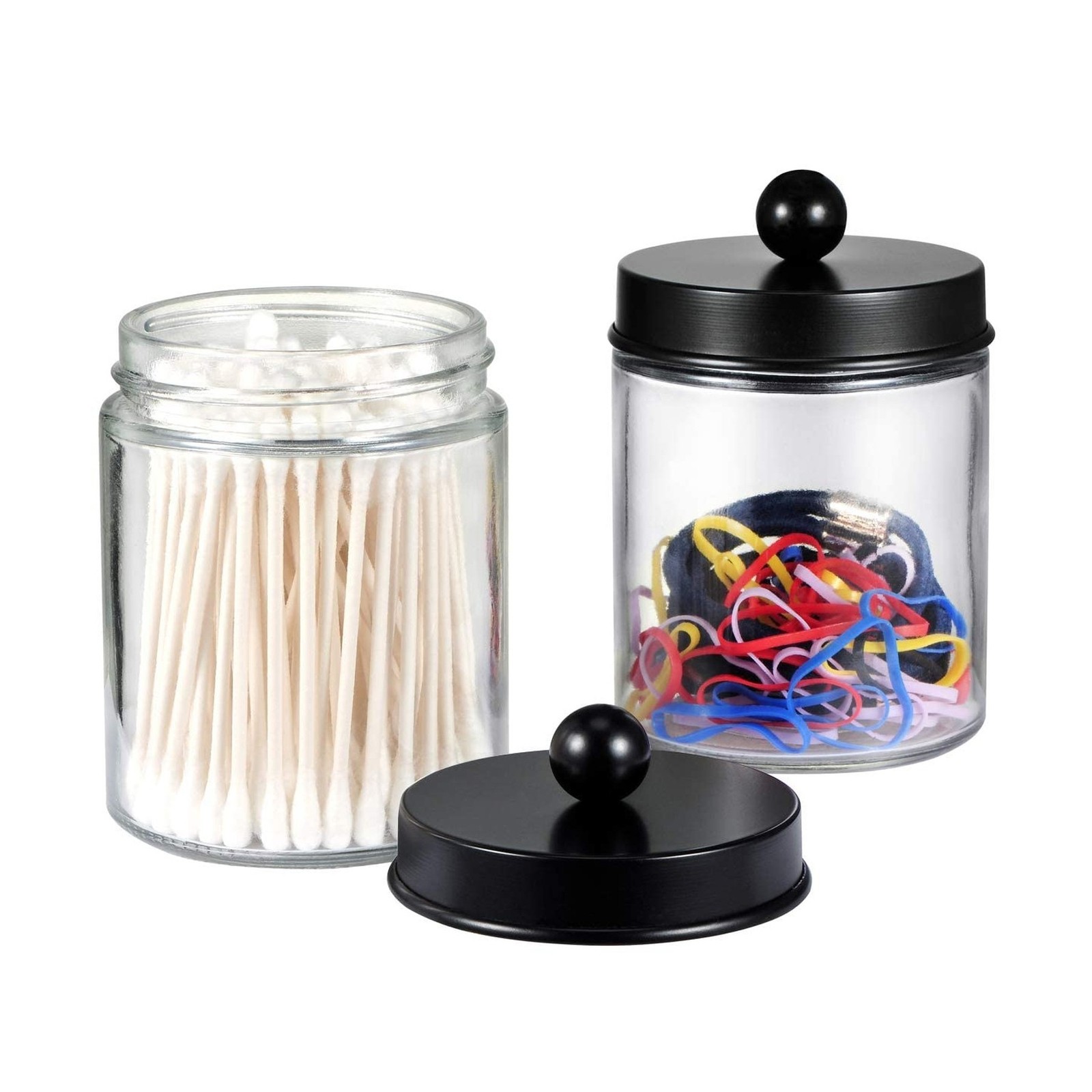Amolliar 4 Pack Apothecary Jars Bathroom Vanity Storage Organizer S… Fast Ship