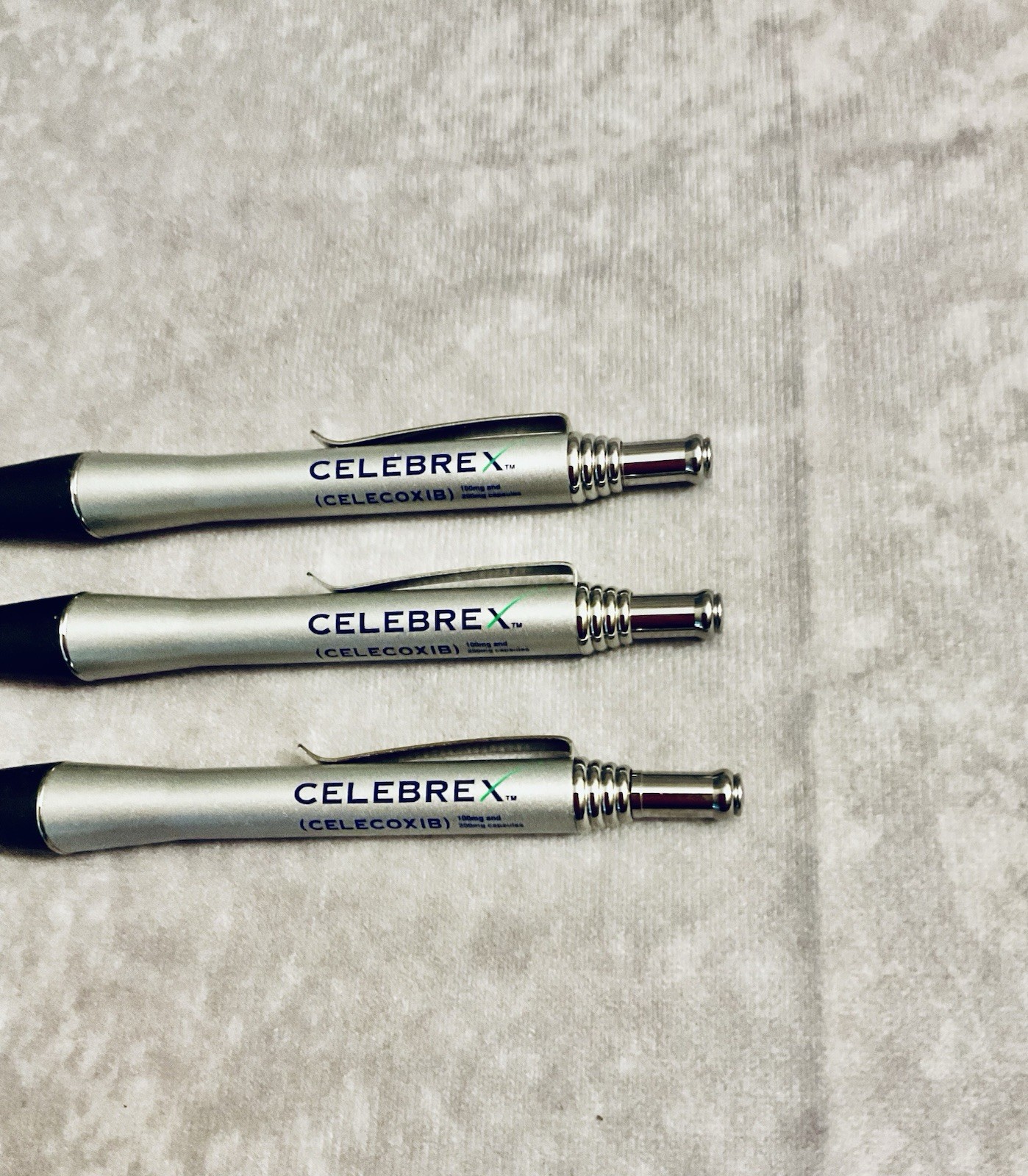 CELEBREX PHARMACEUTICAL REP PENS METAL SILVER BLACK GRIPS CHROME CLIP LOT OF 3