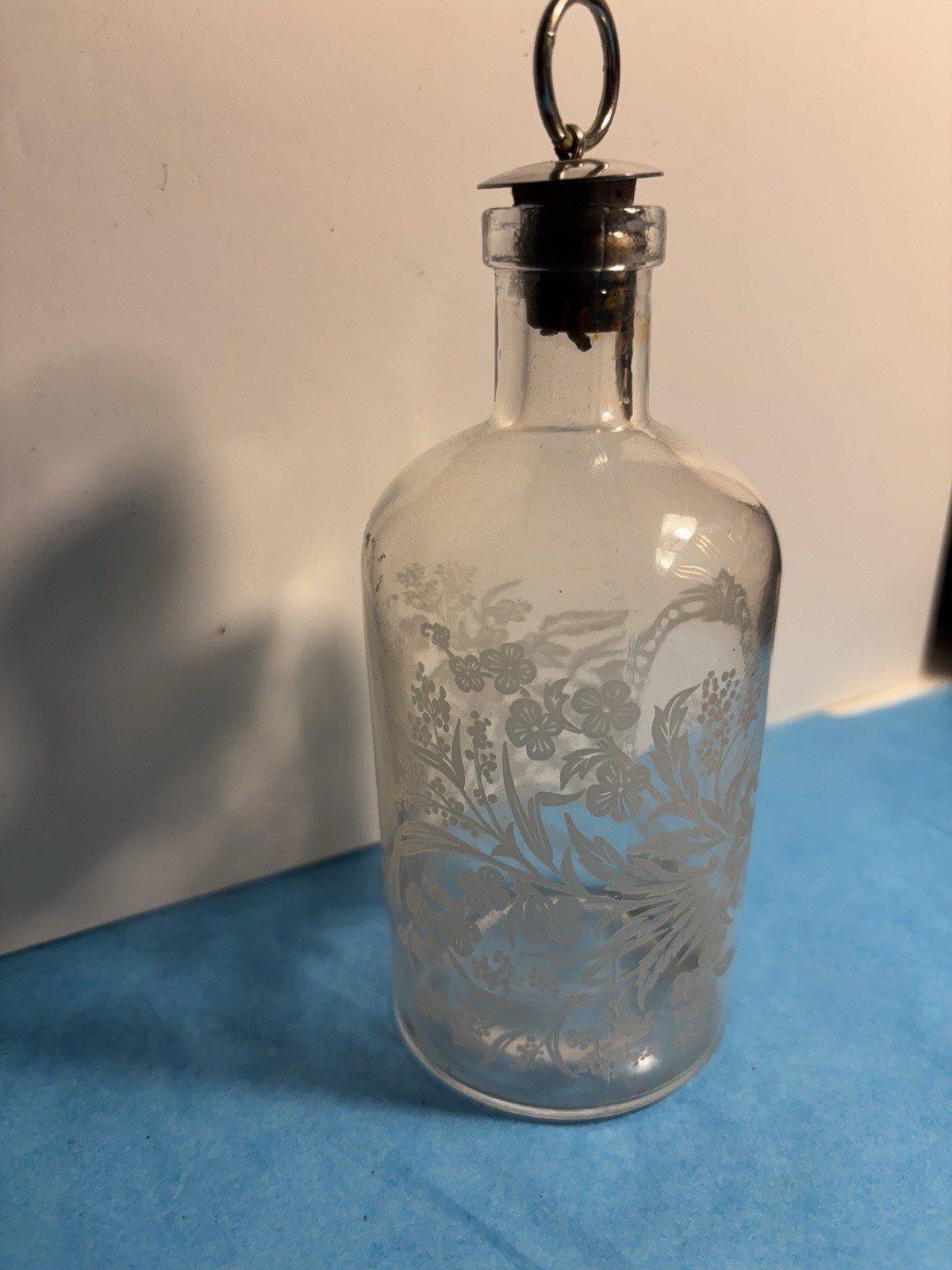 Antique French Victorian Glass Etch Decorated Monogram Apothecary Spirit Bottle