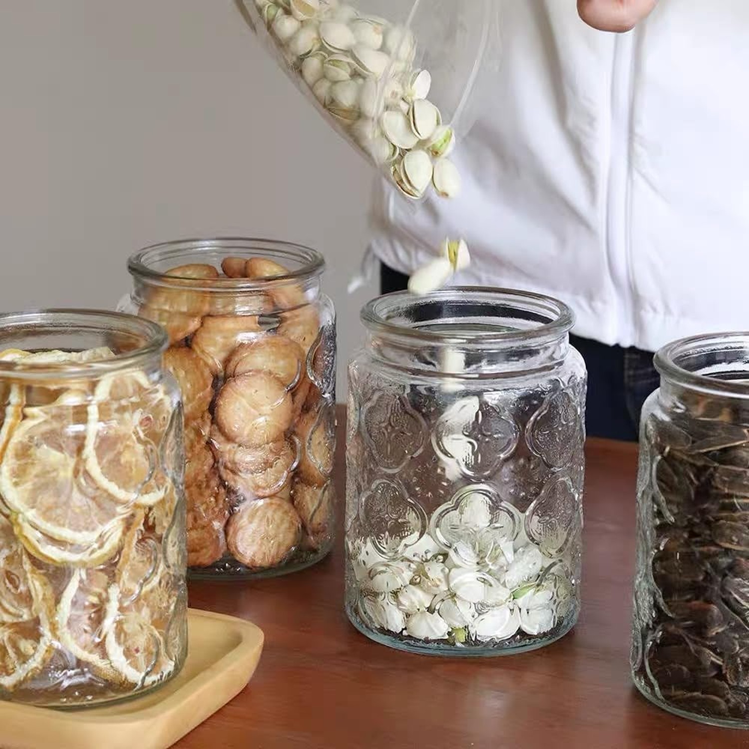 ANSQU Vintage Glass Jar with Bamboo Lid, 23.7 oz Decorative Jar, Cute Jar | G…