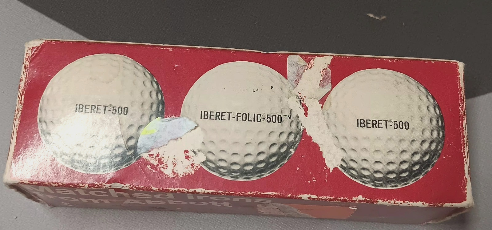 Vintage Box 3 ABBOTT labs IBERET-FOLIC 500 logo Faultless promo GOLF BALLS