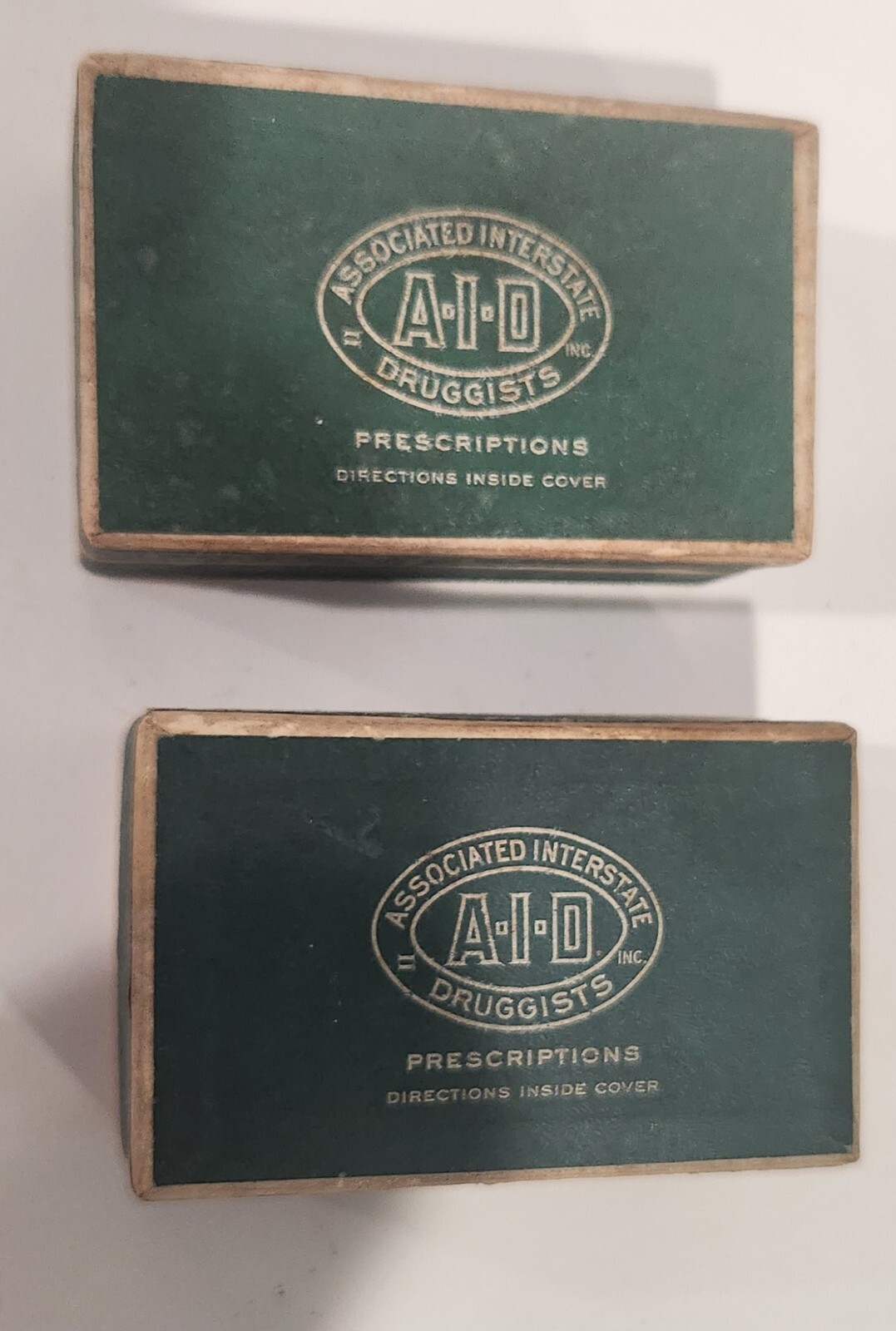 Vintage Two Associated Interstate Druggist Prescriptions Boxes Green AID