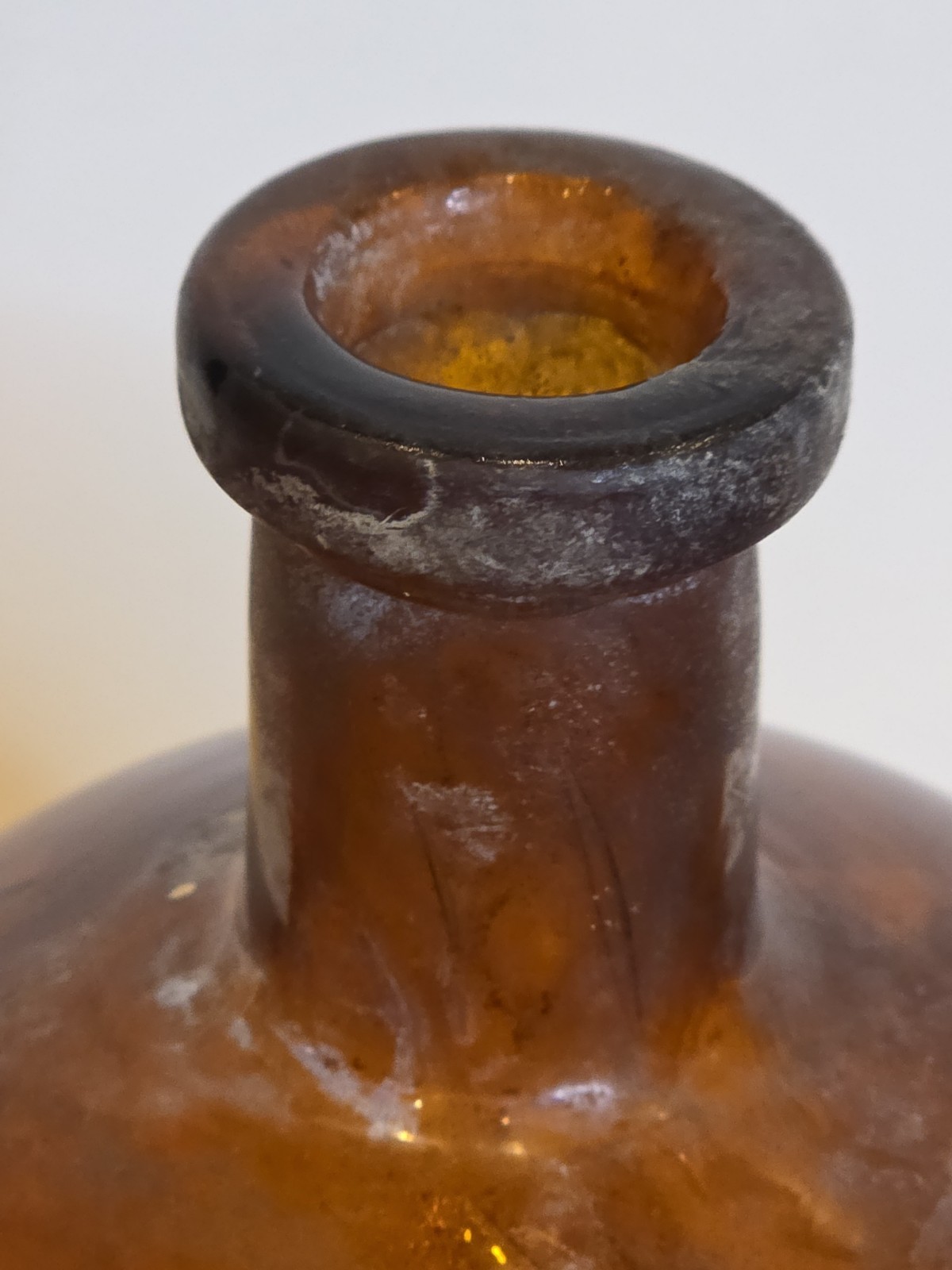 VINTAGE HANDMADE Large Apothecary Glass Bottle Amber Brown 12″