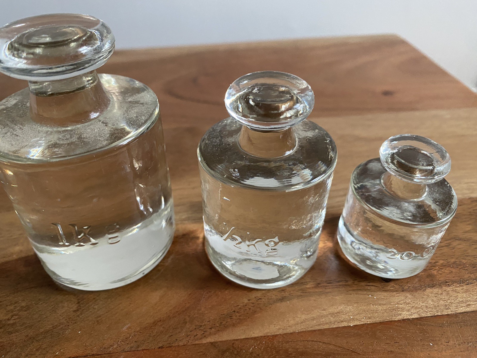 3 Vintage Apothecary Scale Weights Clear Pressed Glass Balance Scale