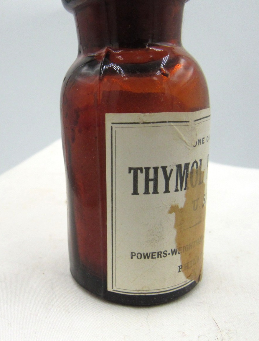 BW – 1890’s Powers Weightman Thymol Powder Philada PA 3 ” Amber Medicine bottle