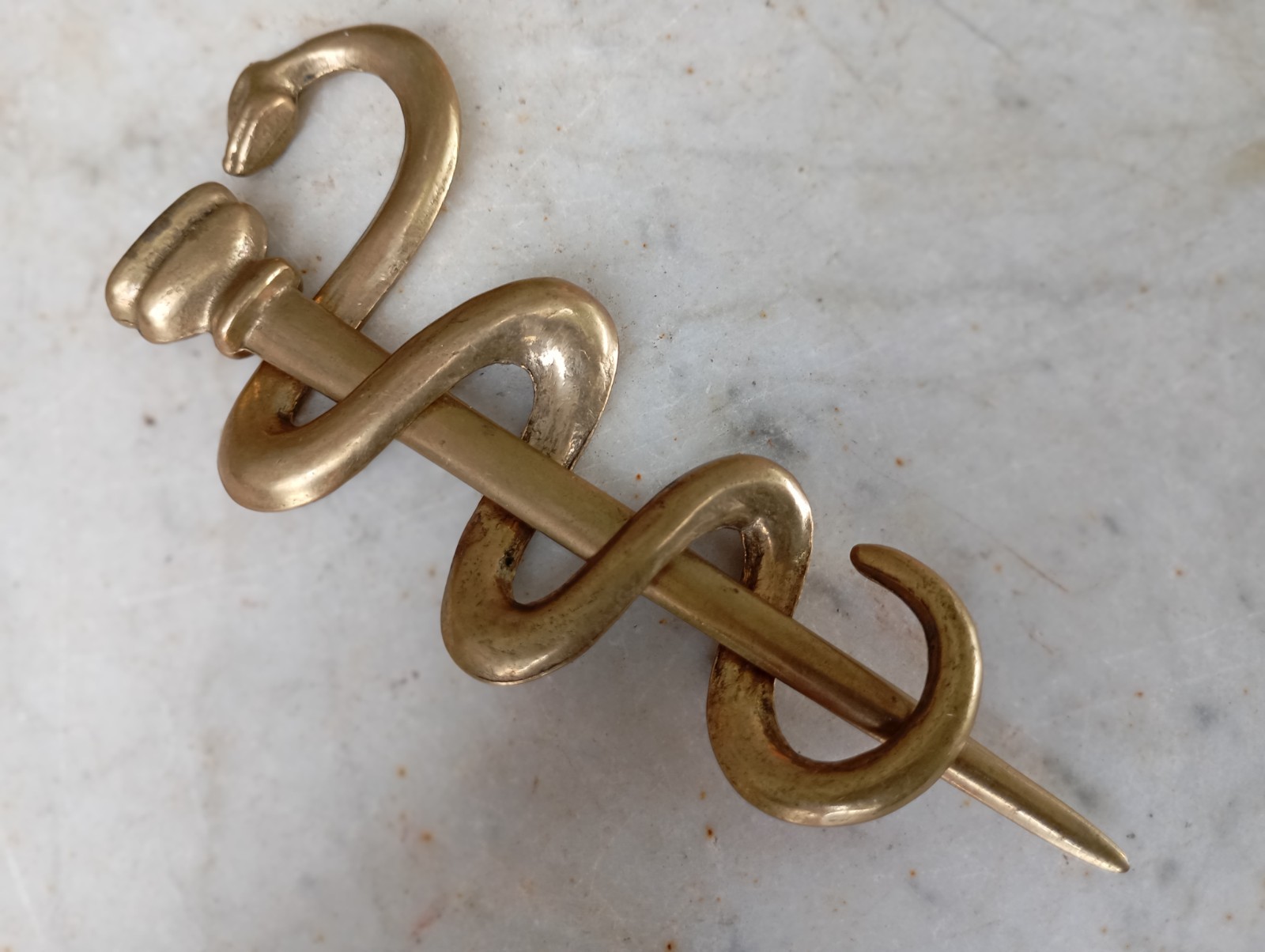 Vintage Brass Rod of Asclepius Medicine Symbol Serpent Snake Two Parts Removable